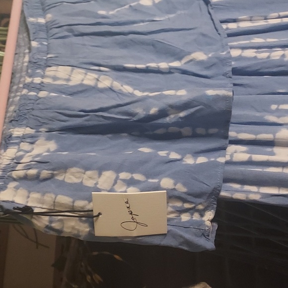 Strapless Smocked Sky Blue Tie Dye Ruffled Wide Leg Jumpsuit by JAPNA - Picture 8 of 10